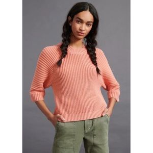 Anthropologie Maeve coral orange chunky knit Mackenzie ribbed sweater large